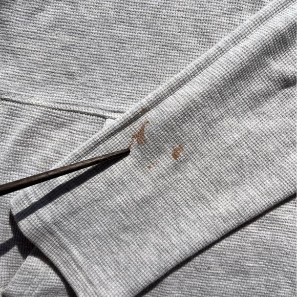 Women's TenTree Hoodie Gray Logo L Waffle-Knit Camp Hike Outdoor Climb STAINED - Picture 6 of 14